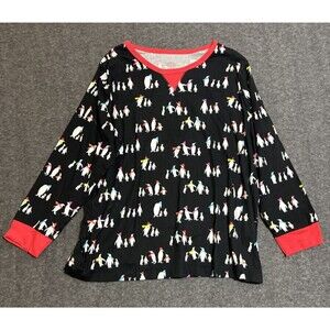 Wondershop Women's Sleepwear Blouse Print Long Sleeve Penguin Black 3X